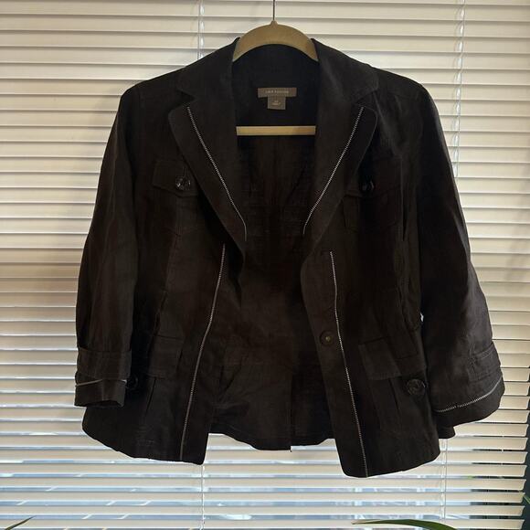 Brown ann taylor linen blend blazer quarter sleeve - Picture 4 of 7